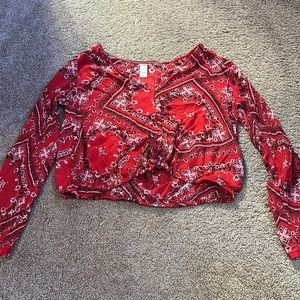 Justice Girls Cropped Bandana Print Button Tie Long Sleeve